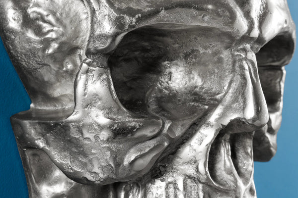 Wall Sculpture Skull 40cm Metal Silver