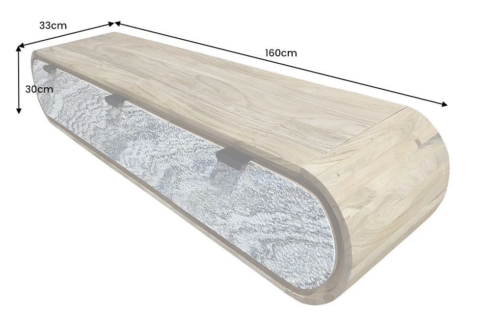 Floating TV Stand Leno 160cm Acacia Wood Natural Stone Veneer