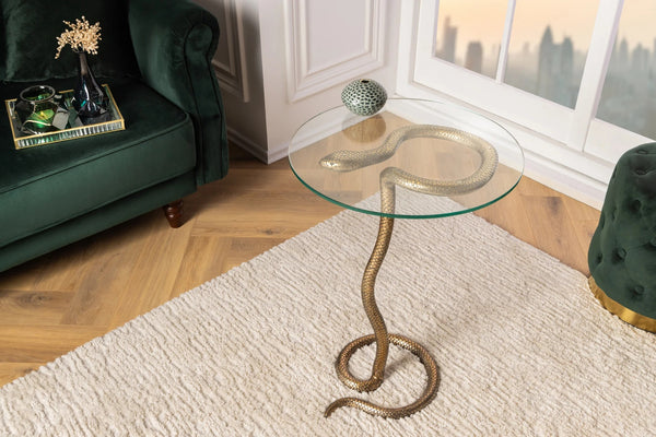 Round Side Table Wildlife Snake 62cm Glass Metal Copper