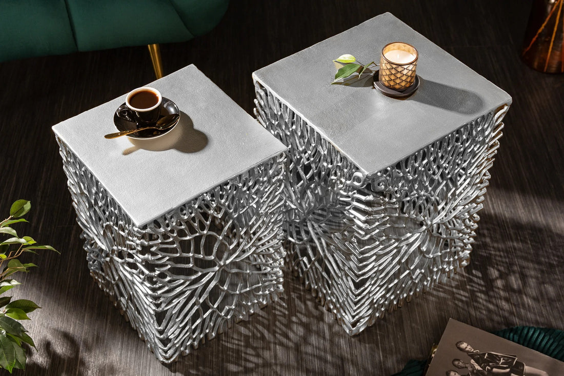 Set Of Two Side Tables Ambrosia 40cm/45cm Metal Silver