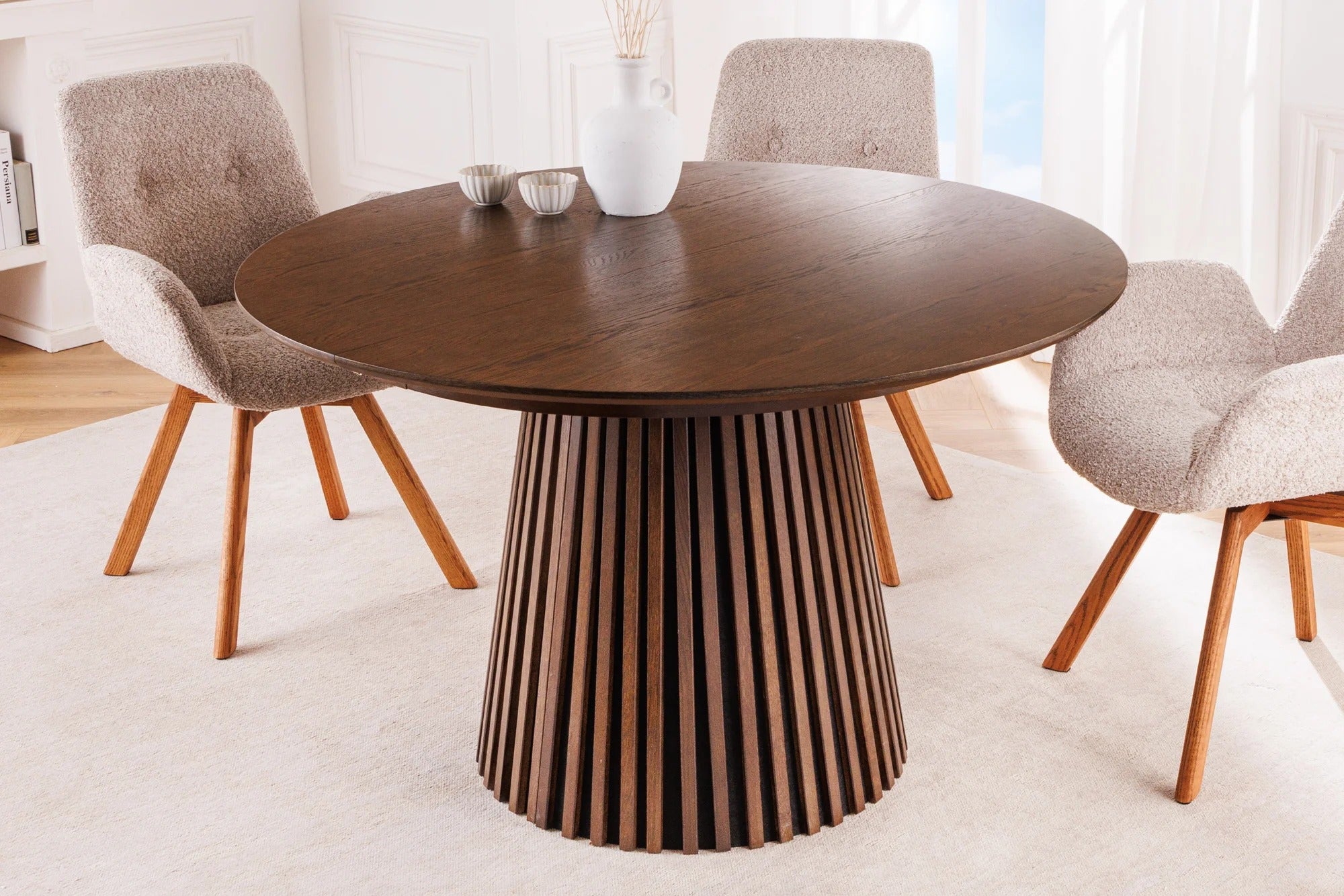Round Extendable Dining Table Yoko 120-160-200cm Oak Wood Brown