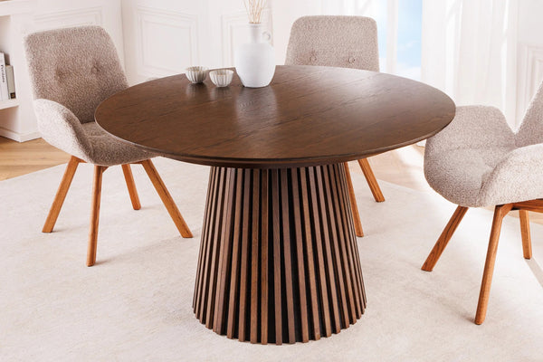 Round Extendable Dining Table Yoko 120-160-200cm Oak Wood Brown