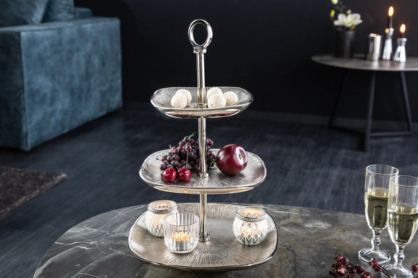 Three Tier Cake Stand Orient 44cm Vintage Metal Silver