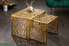 Set Of 2 Nesting Coffee Tables Abstract 39cm/50cm Metal Gold
