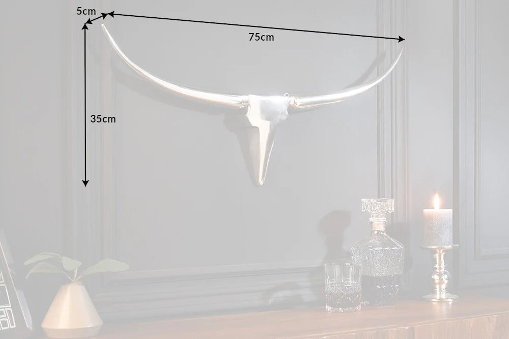 Decorative Bull Horns Texas 75cm Metal Chrome