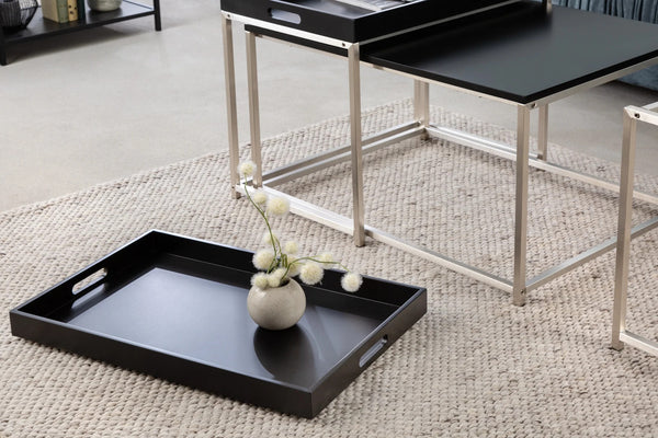 Set Of Three Nesting Coffee Tables Elements 60cm/60cm/75cm Black With Tray