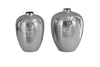 Set Of 2 Vases Oriental 27cm/32cm Hammered Metal Silver