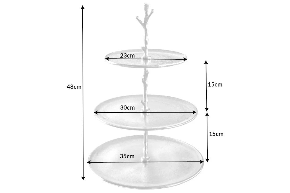 Three Tier Cake Stand Abstract 48cm Metal Silver