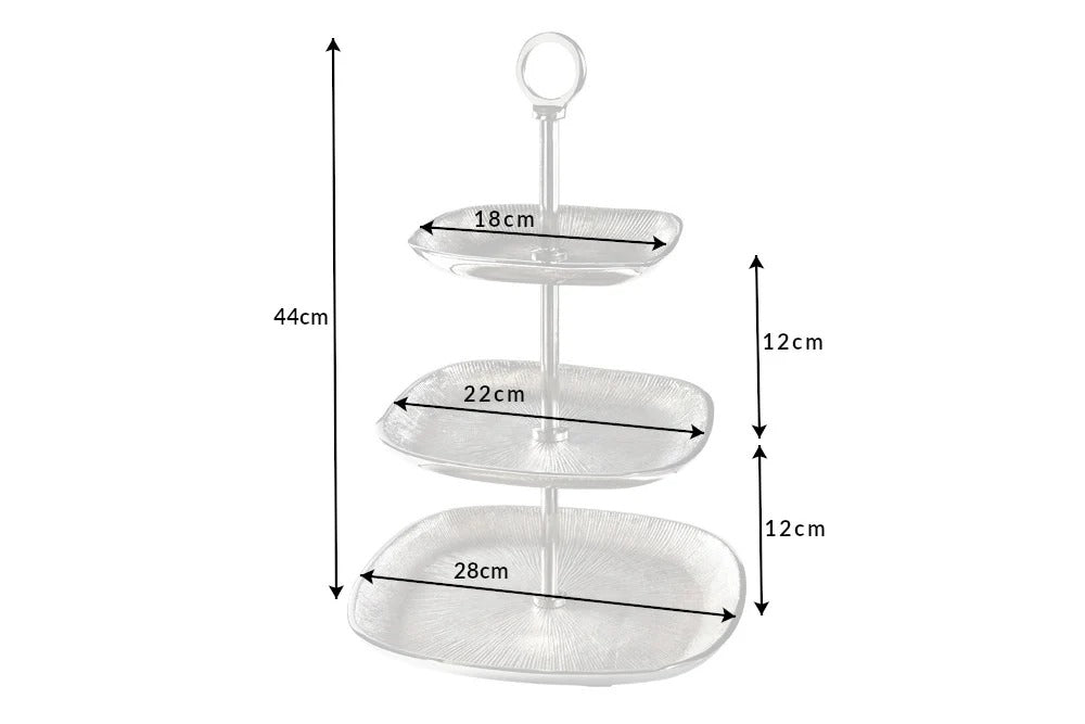 Three Tier Cake Stand Orient 44cm Vintage Metal Silver