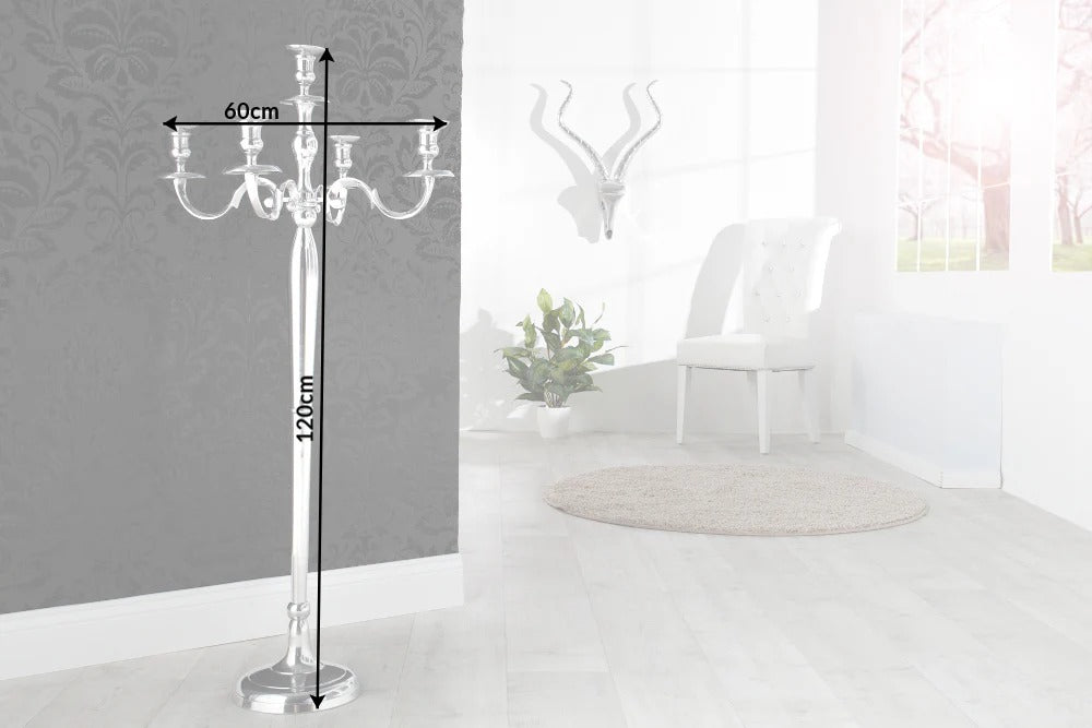 Five-Arm Candlestick Baroque 120cm Metal Silver