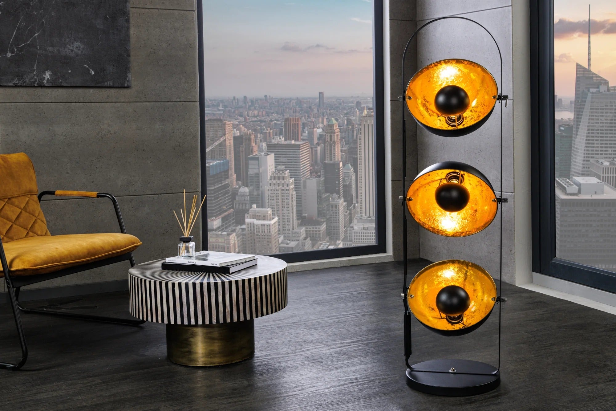 Studio Floor Lamp 128cm Metal Black Gold