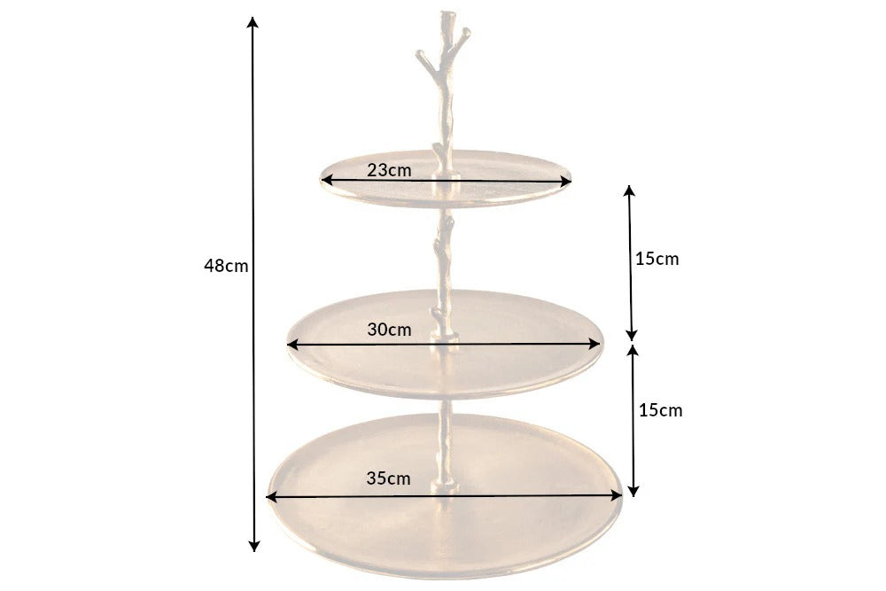 Three Tier Cake Stand Abstract 48cm Metal Gold