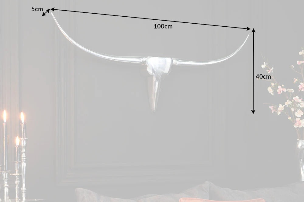 Decorative Bull Horns Texas 100cm Metal Chrome