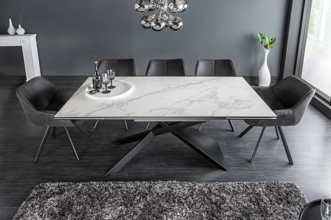 Extendable Dining Table Galactic 180-220-260cm Ceramic White Marble Look