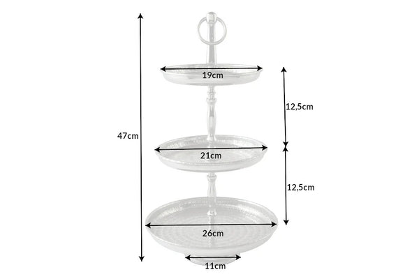 Three Tier Cake Stand Orient 47x26cm Hammered Metal Silver