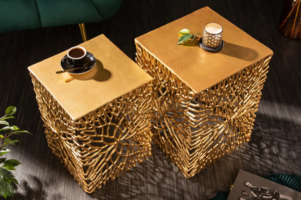 Set Of 2 Side Tables Ambrosia 40cm/45cm Metal Gold