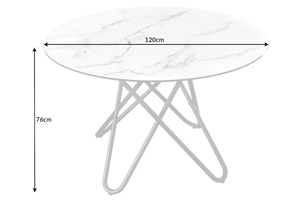 Round Dining Table Horizon 120cm Ceramic White Marble