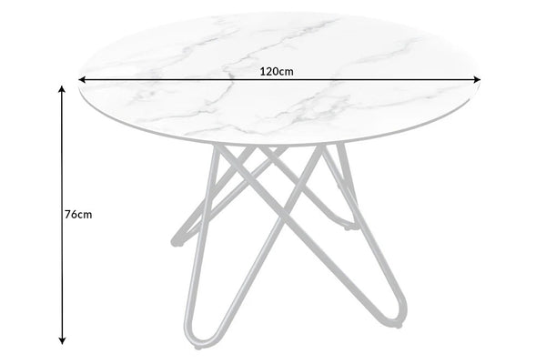 Round Dining Table Horizon 120cm Ceramic White Marble