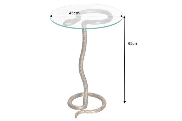 Round Side Table Wildlife Snake 62cm Glass Metal Copper