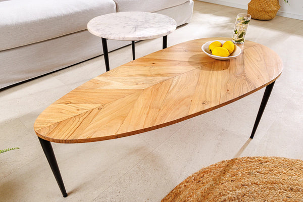 Set Of Two Coffee Tables Adlon 50cm/110cm Acacia Wood Natural Marble White