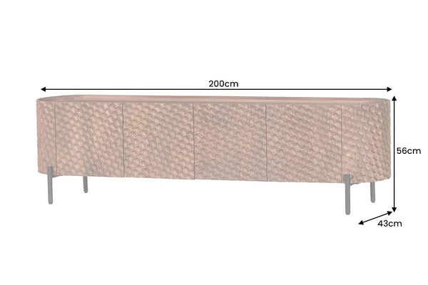 TV Stand Adlon 200cm Mango Wood Brown 3D Effect