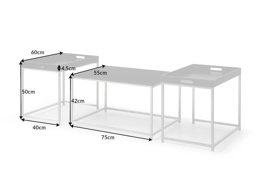 Set Of Three Nesting Coffee Tables Elements 60cm/60cm/75cm Black With Tray