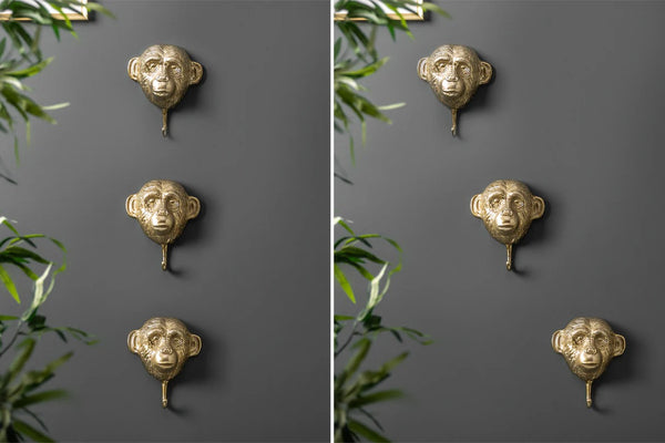 Set Of 3 Coat Hooks Three Apes 25cm Metal Gold