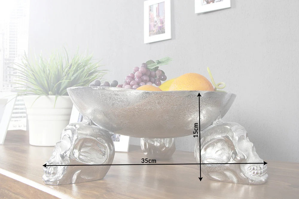 Fruit Bowl Skull 35cm Metal Silver