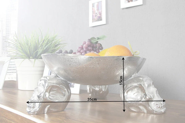 Fruit Bowl Skull 35cm Metal Silver