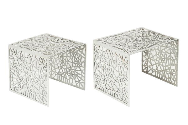 Set Of 2 Nesting Coffee Tables Abstract 39cm/49cm Metal Silver
