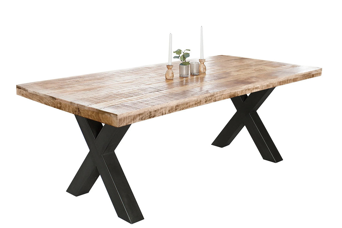 Dining Table Blacksmith 200cm Mango Wood Natural X-Frame