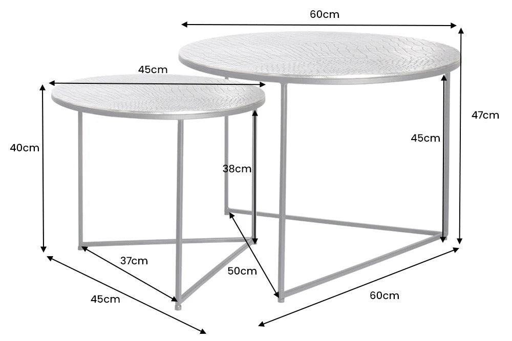Set Of 2 Round Nesting Coffee Tables Croco 45cm/60cm Metal Silver