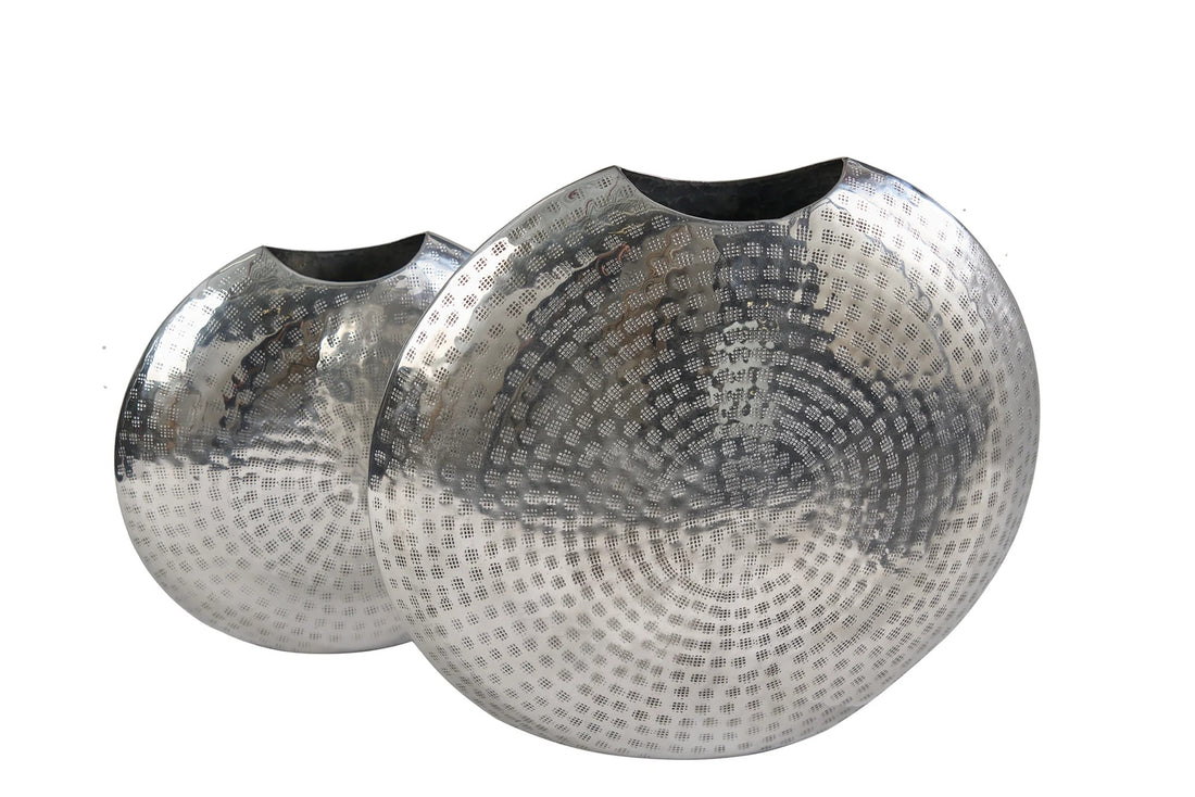 Set Of Two Vases Oriental 30cm/40cm Metal Silver
