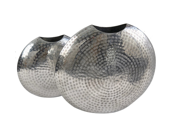 Set Of 2 Vases Oriental 30cm/40cm Metal Silver