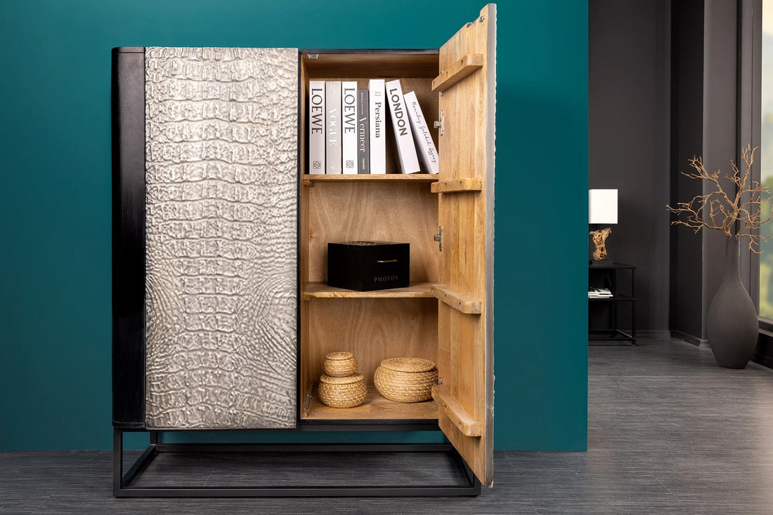 Cabinet Croco 120cm Mango Wood Grey & Black