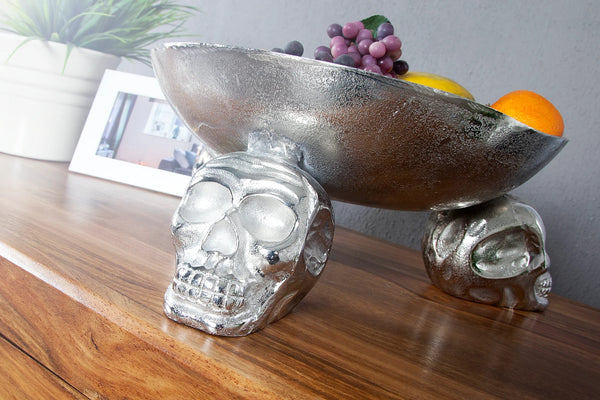 Fruit Bowl Skull 35cm Metal Silver