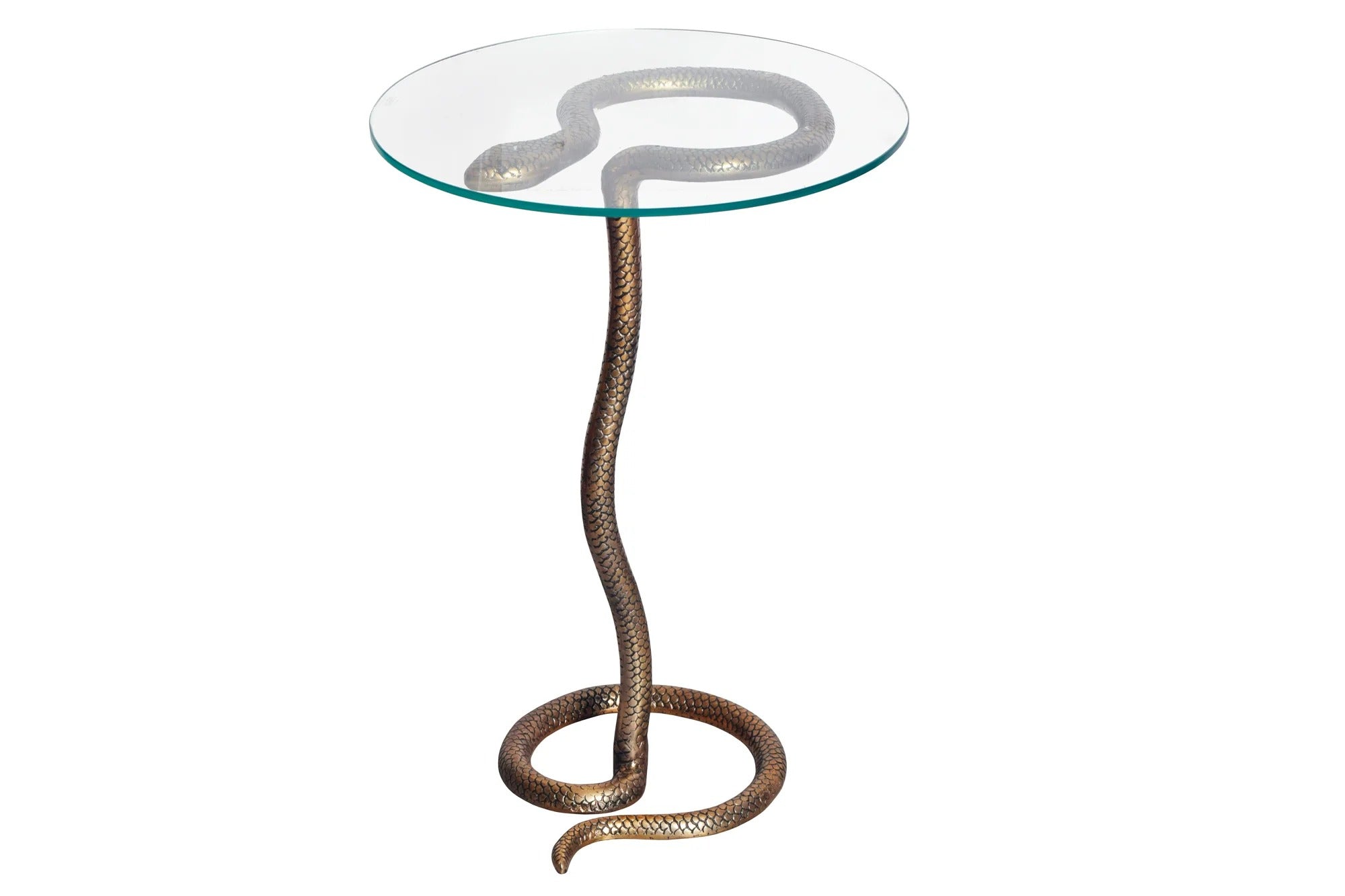 Round Side Table Wildlife Snake 62cm Glass Metal Copper