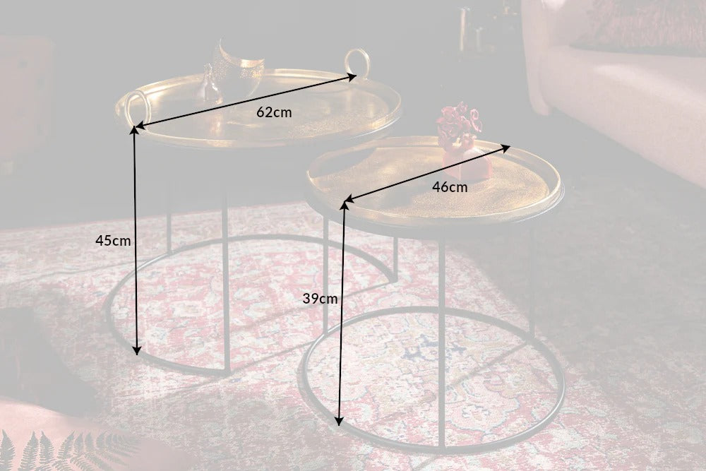 Set Of 2 Round Side Tables Elements Orient 39cm/45cm Metal Gold