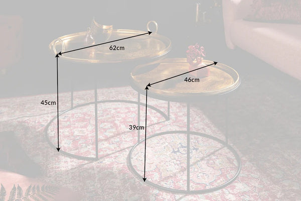 Set Of 2 Round Side Tables Elements Orient 39cm/45cm Metal Gold