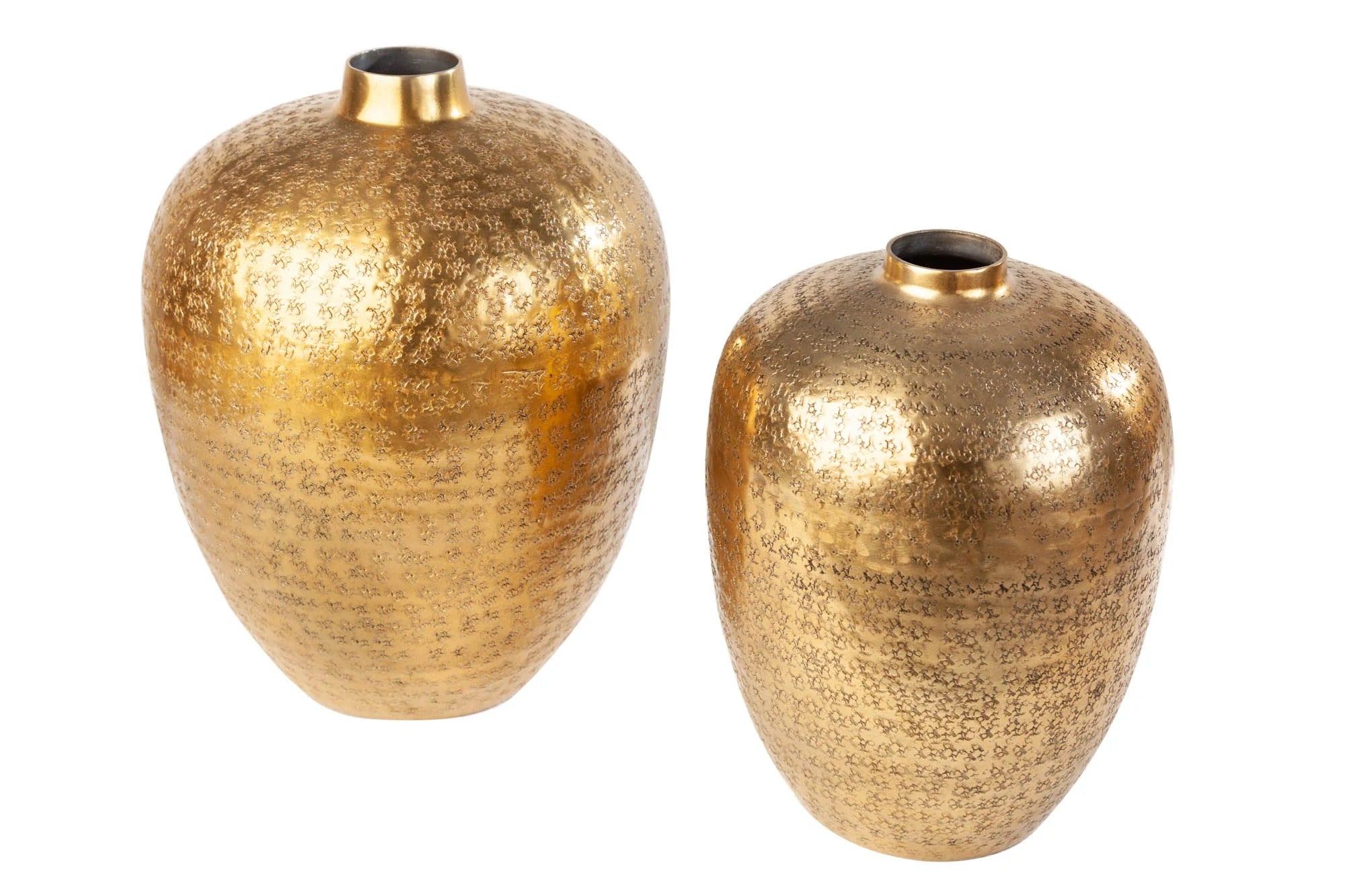 Set Of 2 Vases Oriental 27cm/33cm Metal Gold