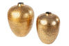 Set Of 2 Vases Oriental 27cm/33cm Metal Gold
