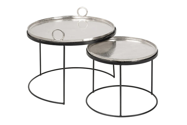Set Of 2 Round Side Tables Elements Orient 39cm/45cm Metal Silver