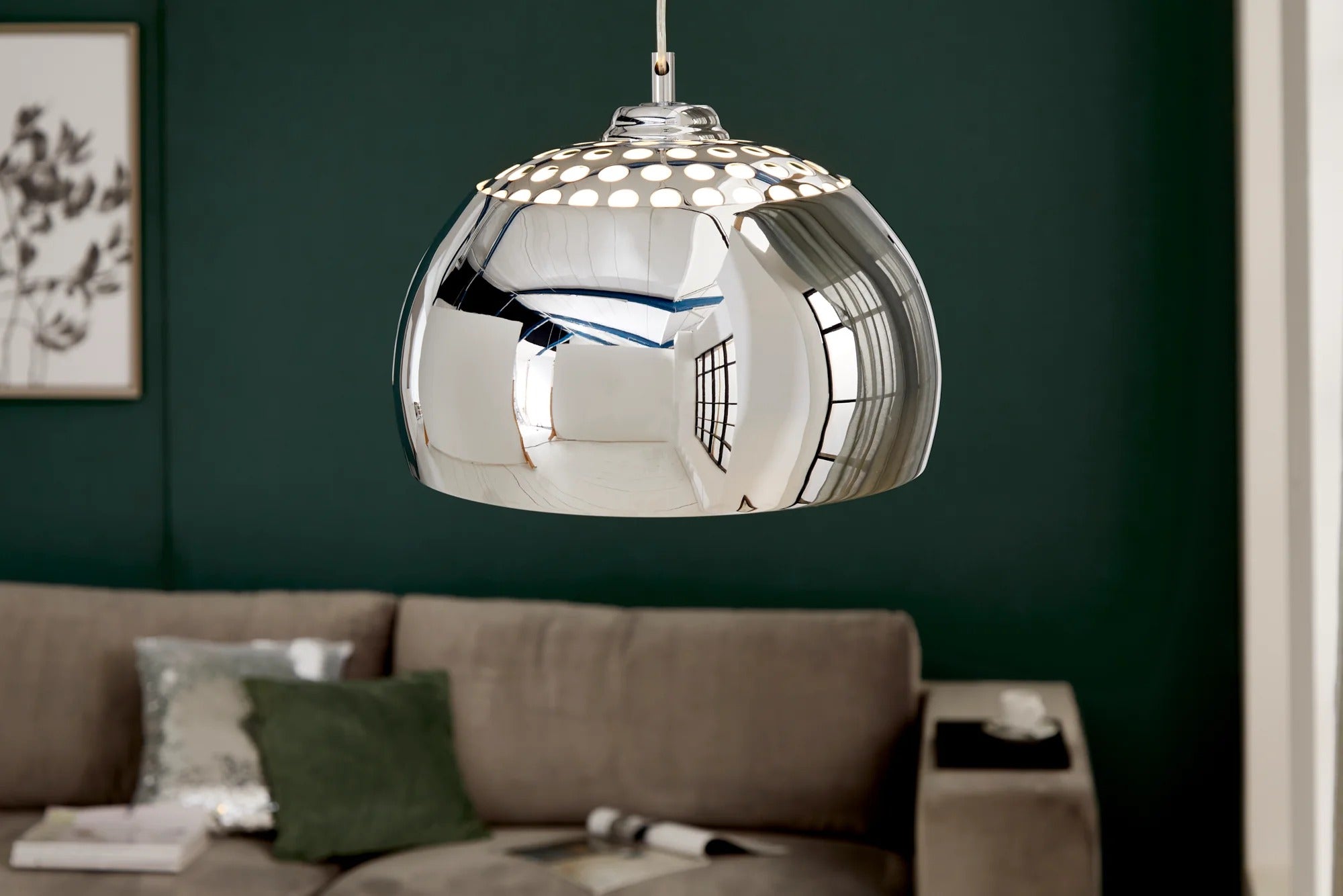 Hanging Lamp Chrome Ball 32cm Metal Silver