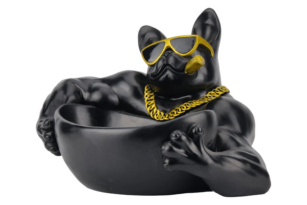 Decoration Bowl Bulldog 33cm Polyresin Black