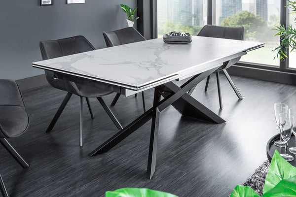 Dining Table Galactic 180-220-260cm Ceramic White Marble Look