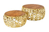 Set Of 2 Round Nesting Coffee Tables Abstract Leaf 54cm/68cm Metal Gold