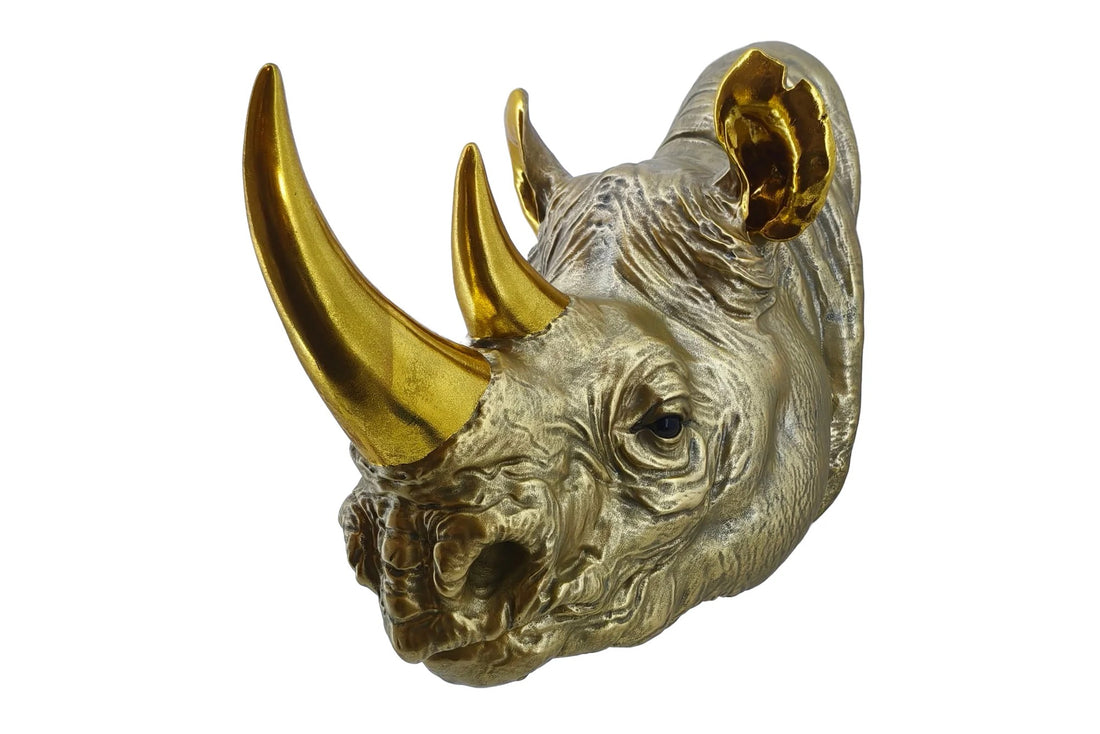 Wall Decoration Rhino 39cm Polyresin Gold