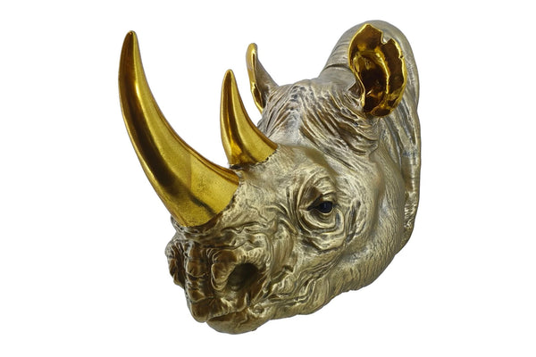 Wall Decoration Rhino 39cm Polyresin Gold