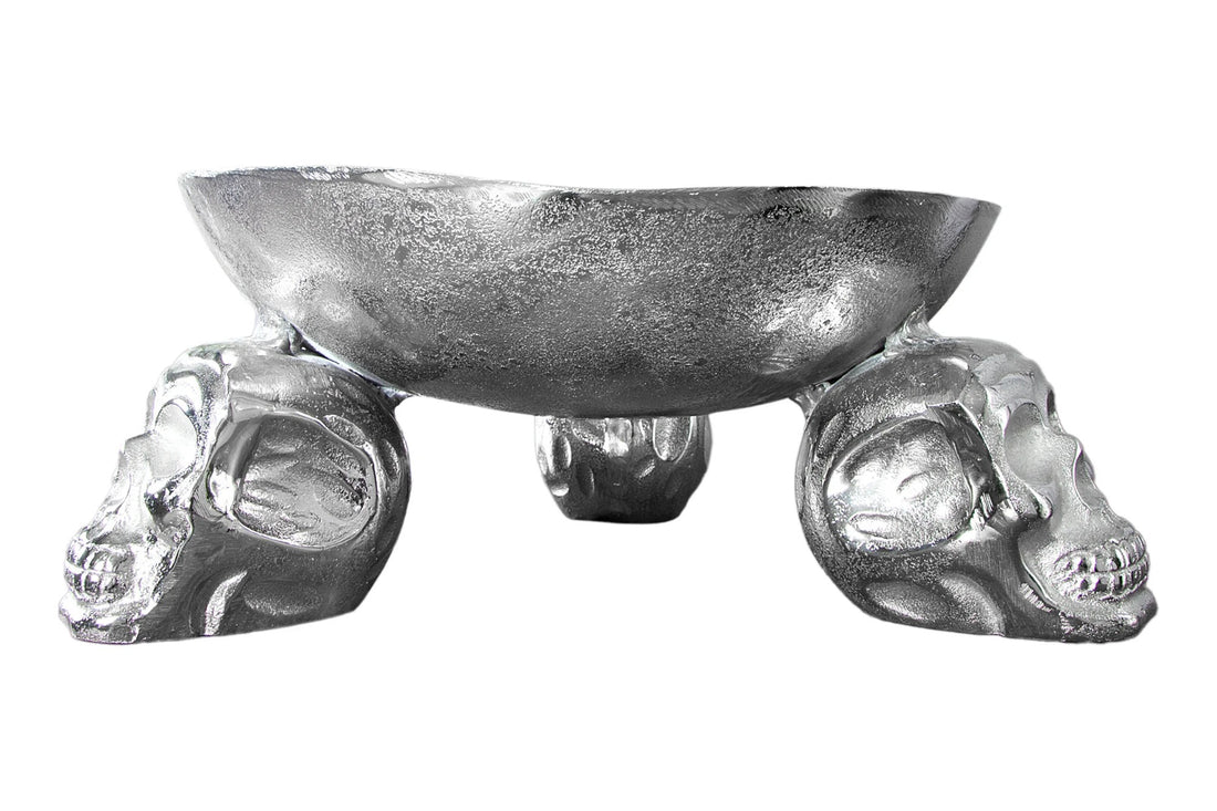 Fruit Bowl Skull 35cm Metal Silver