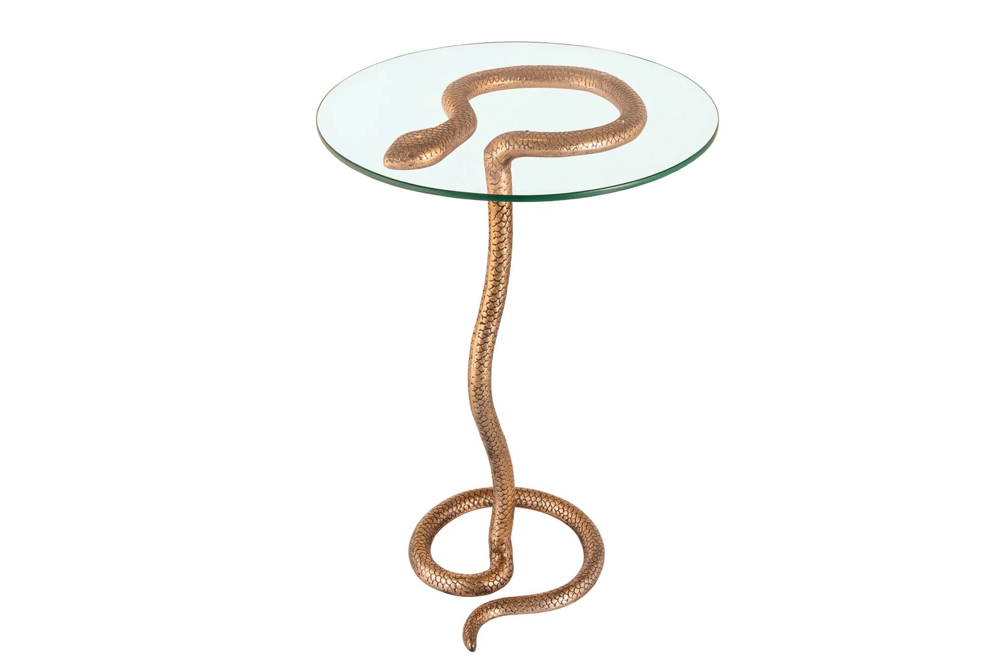 Round Side Table Wildlife Snake 62cm Glass Metal Copper